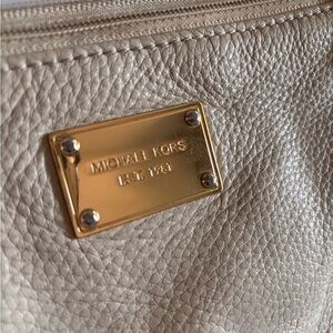 Michael Kors Beige Leather Bag with Gold Accents